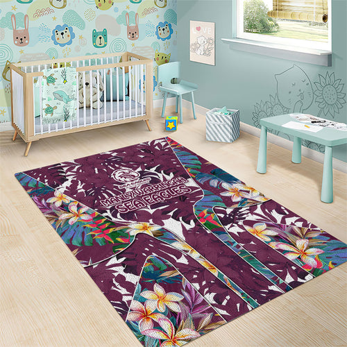 Manly Warringah Sea Eagles Area Rug Tropical Hibiscus Floral Pattern With Maroon And White Accents