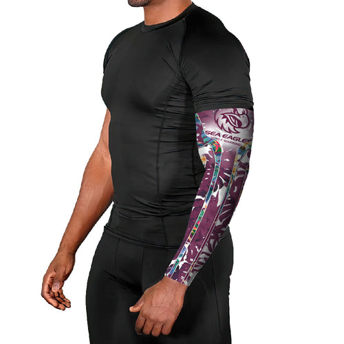 Manly Warringah Sea Eagles Arm Sleeves Tropical Hibiscus Floral Pattern With Maroon And White Accents