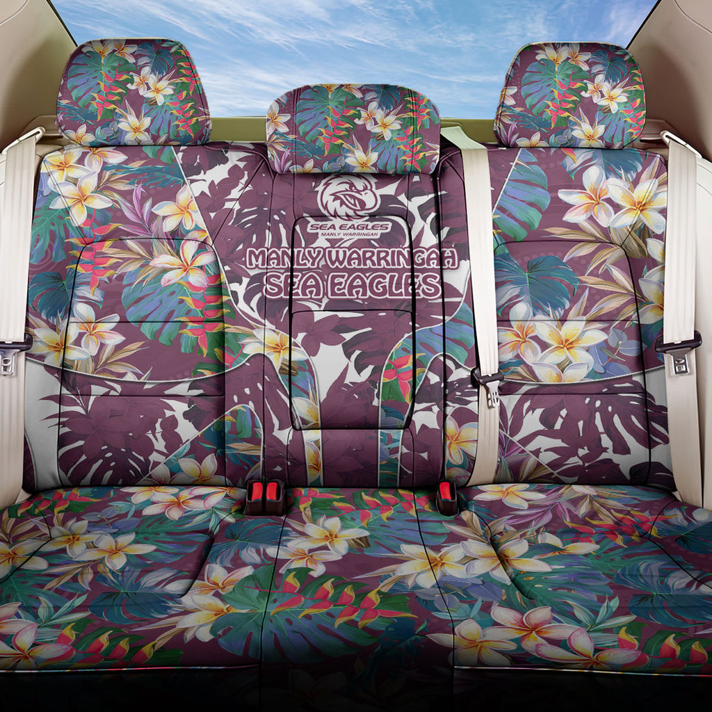 Manly Warringah Sea Eagles Back Car Seat Cover Tropical Hibiscus Floral Pattern With Maroon And White Accents