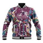 Manly Warringah Sea Eagles Baseball Jacket Tropical Hibiscus Floral Pattern With Maroon And White Accents