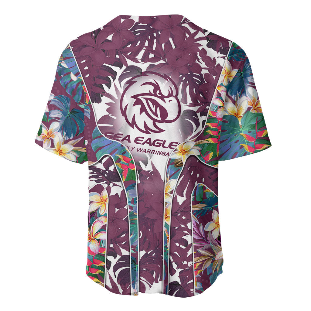 Manly Warringah Sea Eagles Baseball Jersey Tropical Hibiscus Floral Pattern With Maroon And White Accents