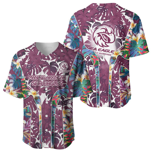 Manly Warringah Sea Eagles Baseball Jersey Tropical Hibiscus Floral Pattern With Maroon And White Accents