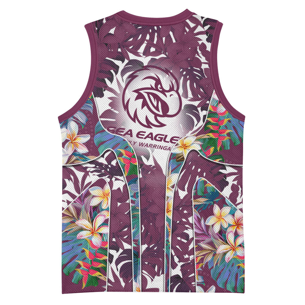 Manly Warringah Sea Eagles Basketball Jersey Tropical Hibiscus Floral Pattern With Maroon And White Accents