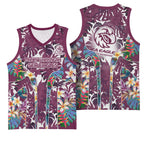 Manly Warringah Sea Eagles Basketball Jersey Tropical Hibiscus Floral Pattern With Maroon And White Accents