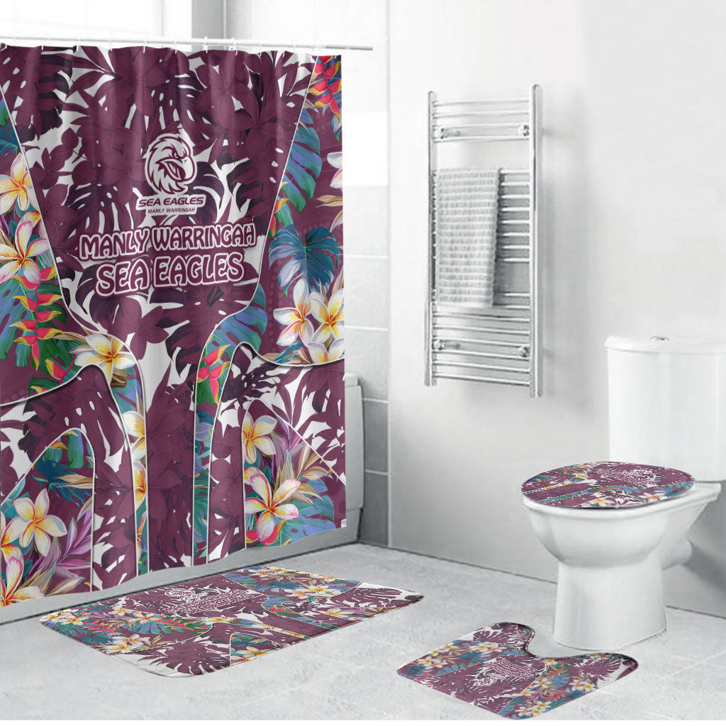 Manly Warringah Sea Eagles Bathroom Set Tropical Hibiscus Floral Pattern With Maroon And White Accents