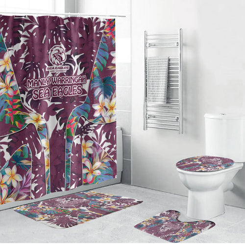 Manly Warringah Sea Eagles Bathroom Set Tropical Hibiscus Floral Pattern With Maroon And White Accents