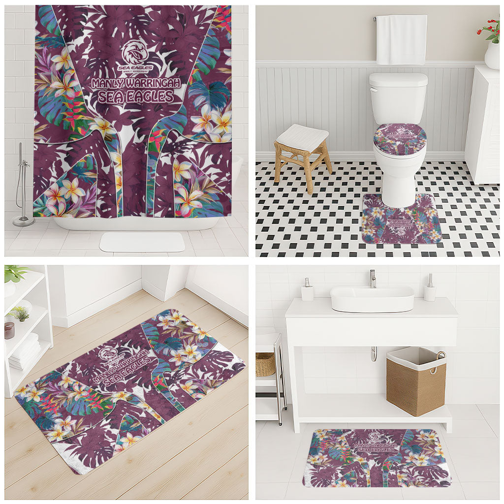 Manly Warringah Sea Eagles Bathroom Set Tropical Hibiscus Floral Pattern With Maroon And White Accents