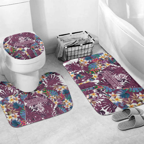 Manly Warringah Sea Eagles Bathroom Set Tropical Hibiscus Floral Pattern With Maroon And White Accents