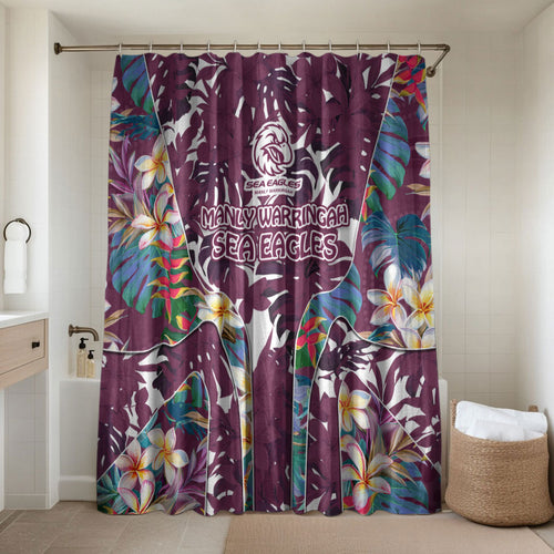 Manly Warringah Sea Eagles Bathroom Set Tropical Hibiscus Floral Pattern With Maroon And White Accents