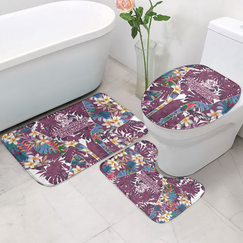 Manly Warringah Sea Eagles Bathroom Set Tropical Hibiscus Floral Pattern With Maroon And White Accents
