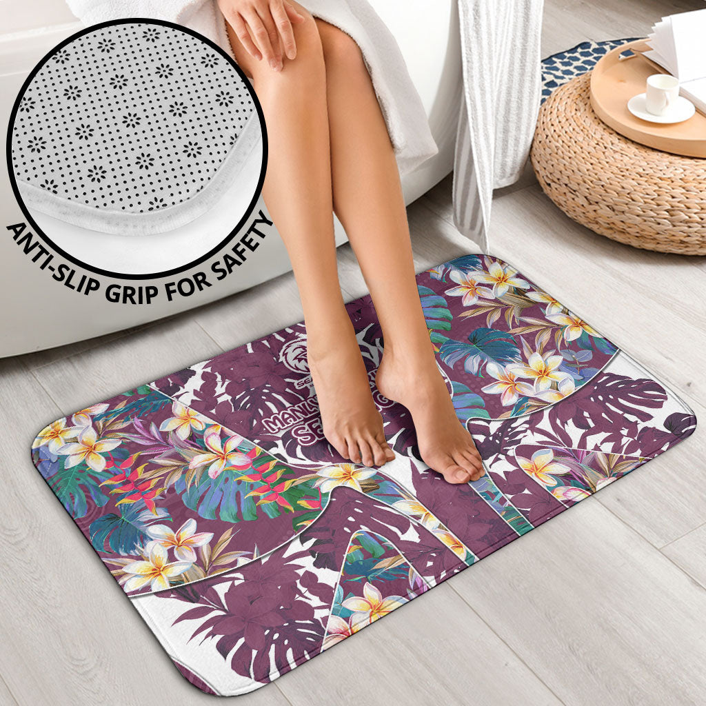 Manly Warringah Sea Eagles Bathroom Set Tropical Hibiscus Floral Pattern With Maroon And White Accents