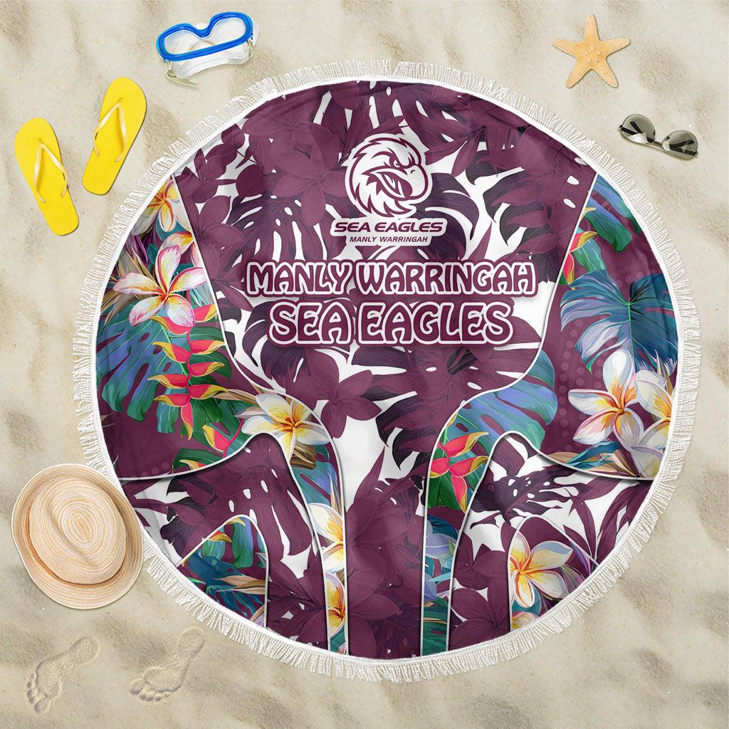 Manly Warringah Sea Eagles Beach Blanket Tropical Hibiscus Floral Pattern With Maroon And White Accents
