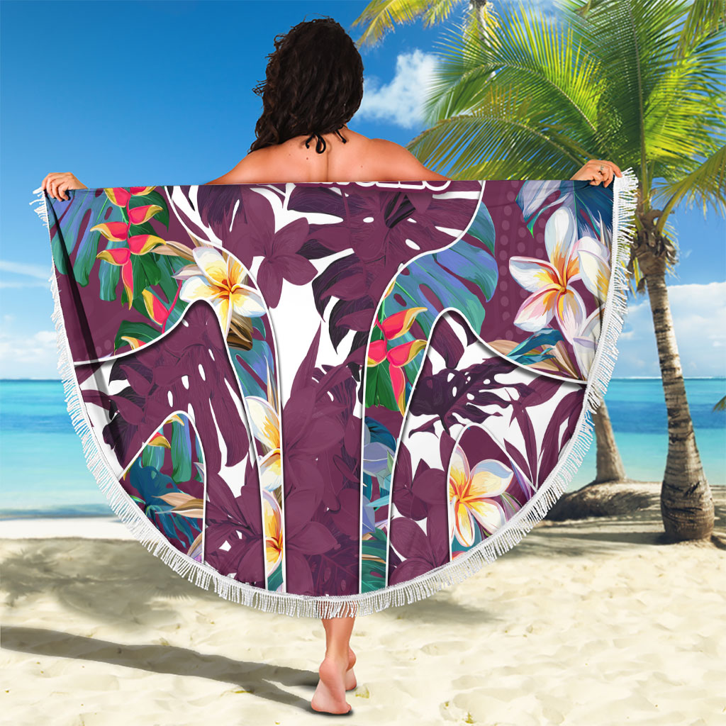 Manly Warringah Sea Eagles Beach Blanket Tropical Hibiscus Floral Pattern With Maroon And White Accents