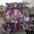 Manly Warringah Sea Eagles Bedding Set Tropical Hibiscus Floral Pattern With Maroon And White Accents