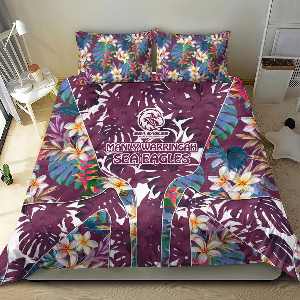 Manly Warringah Sea Eagles Bedding Set Tropical Hibiscus Floral Pattern With Maroon And White Accents