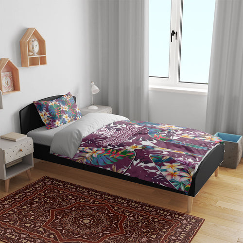 Manly Warringah Sea Eagles Bedding Set Tropical Hibiscus Floral Pattern With Maroon And White Accents