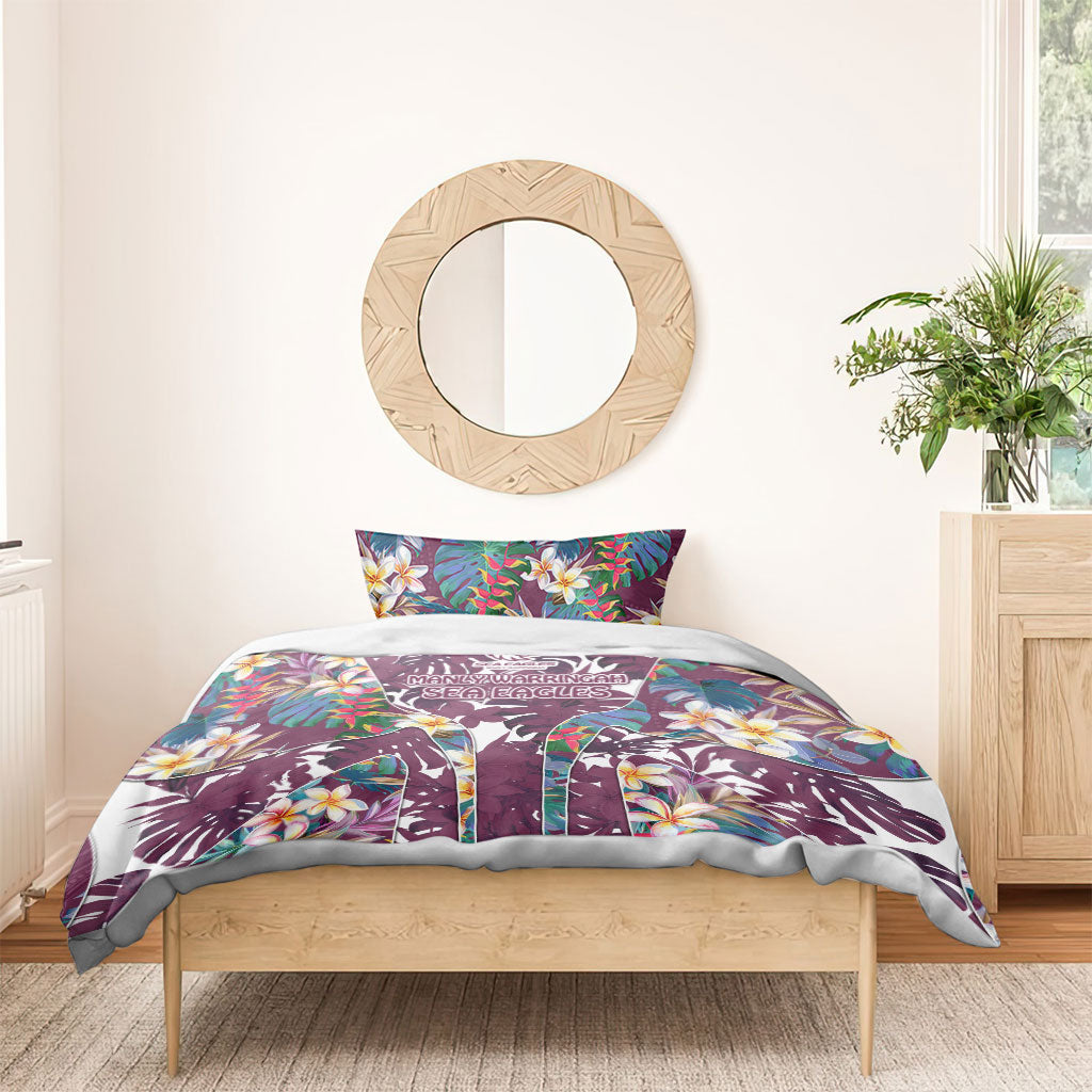 Manly Warringah Sea Eagles Bedding Set Tropical Hibiscus Floral Pattern With Maroon And White Accents