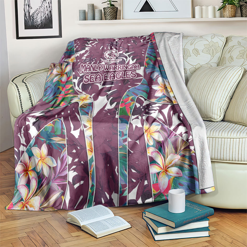 Manly Warringah Sea Eagles Blanket Tropical Hibiscus Floral Pattern With Maroon And White Accents