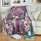 Manly Warringah Sea Eagles Blanket Tropical Hibiscus Floral Pattern With Maroon And White Accents