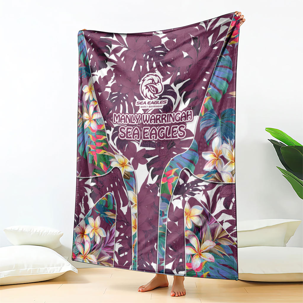 Manly Warringah Sea Eagles Blanket Tropical Hibiscus Floral Pattern With Maroon And White Accents