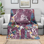 Manly Warringah Sea Eagles Blanket Tropical Hibiscus Floral Pattern With Maroon And White Accents