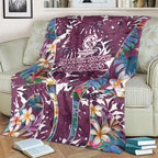 Manly Warringah Sea Eagles Blanket Tropical Hibiscus Floral Pattern With Maroon And White Accents