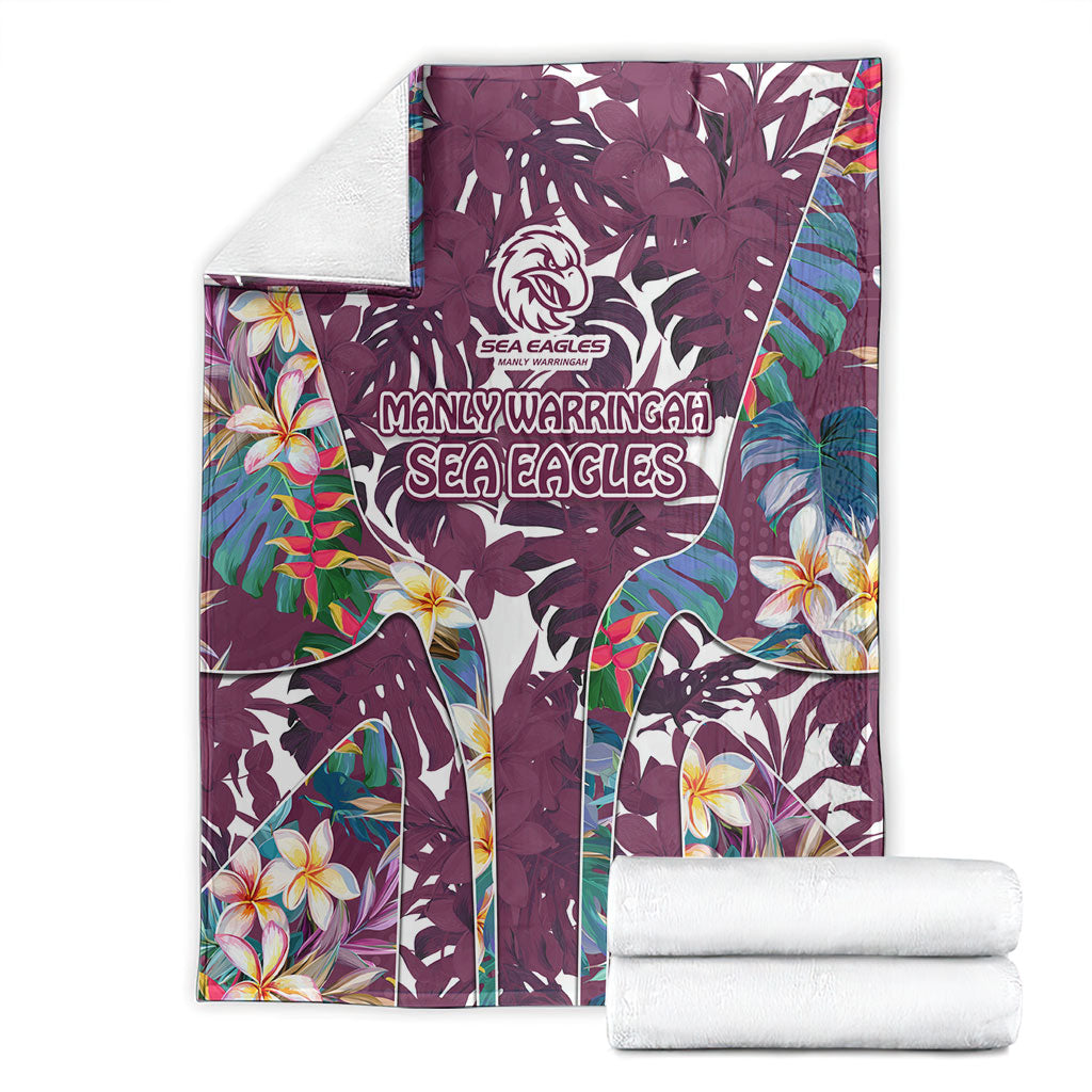 Manly Warringah Sea Eagles Blanket Tropical Hibiscus Floral Pattern With Maroon And White Accents
