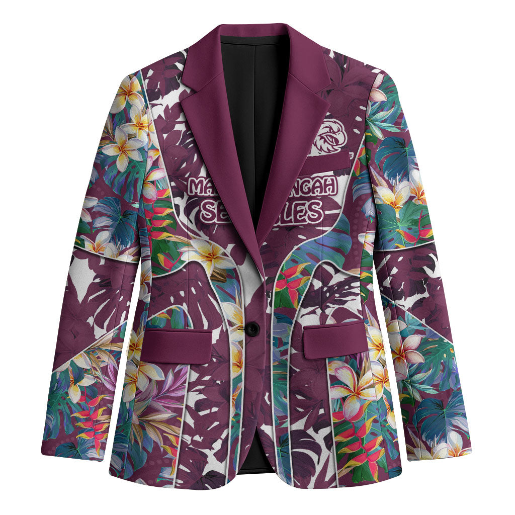 Manly Warringah Sea Eagles Blazer Tropical Hibiscus Floral Pattern With Maroon And White Accents