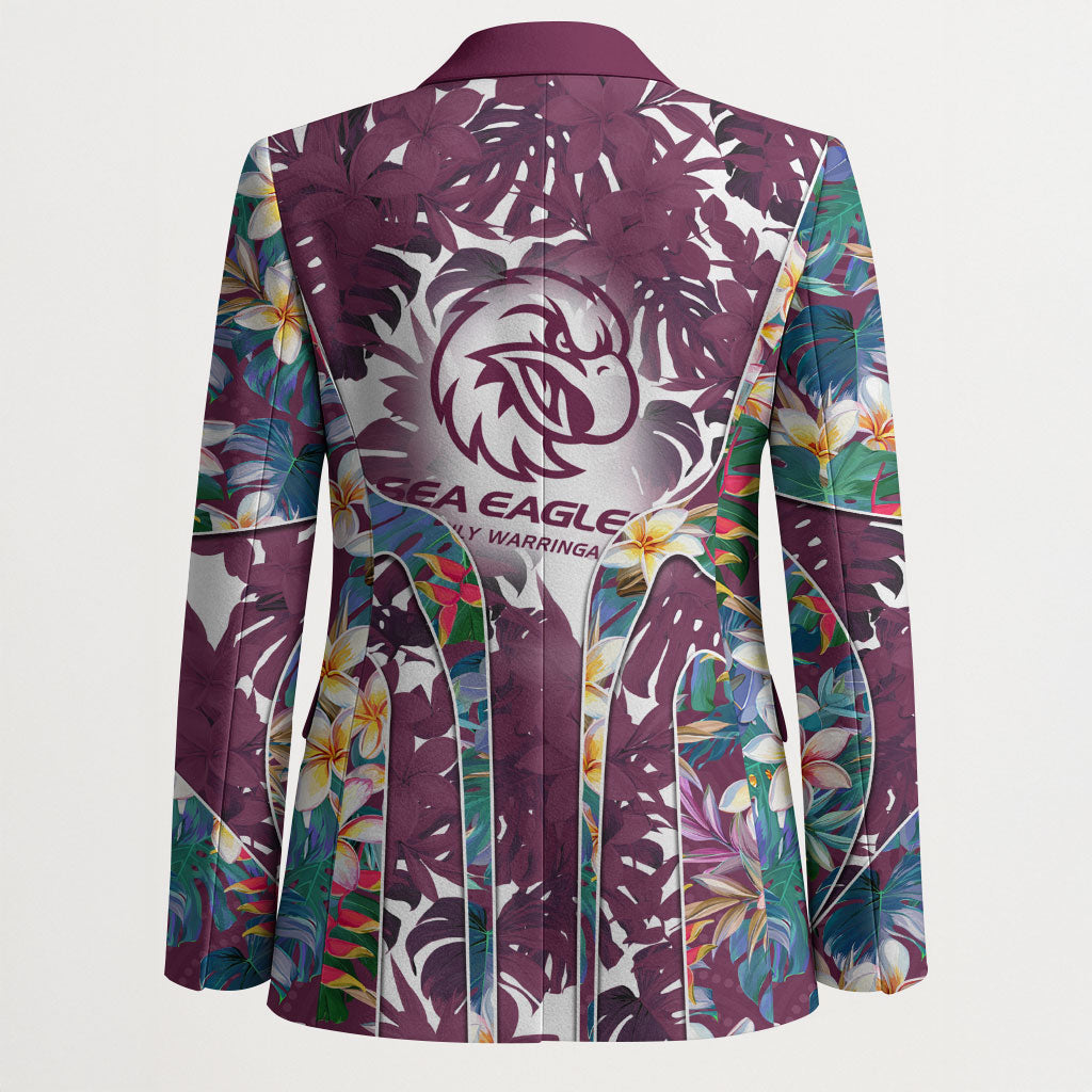 Manly Warringah Sea Eagles Blazer Tropical Hibiscus Floral Pattern With Maroon And White Accents