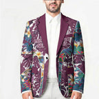 Manly Warringah Sea Eagles Blazer Tropical Hibiscus Floral Pattern With Maroon And White Accents