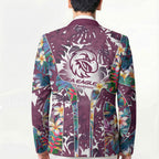 Manly Warringah Sea Eagles Blazer Tropical Hibiscus Floral Pattern With Maroon And White Accents