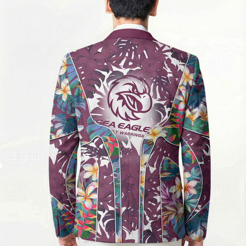 Manly Warringah Sea Eagles Blazer Tropical Hibiscus Floral Pattern With Maroon And White Accents