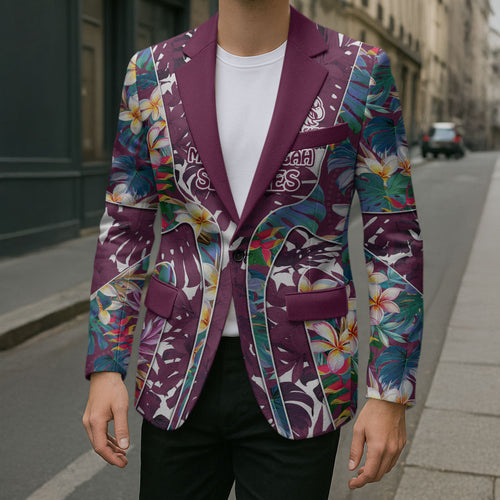 Manly Warringah Sea Eagles Blazer Tropical Hibiscus Floral Pattern With Maroon And White Accents