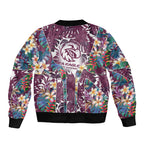 Manly Warringah Sea Eagles Bomber Jacket Tropical Hibiscus Floral Pattern With Maroon And White Accents