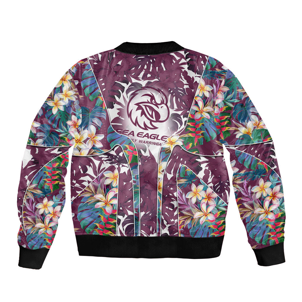 Manly Warringah Sea Eagles Bomber Jacket Tropical Hibiscus Floral Pattern With Maroon And White Accents