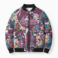 Manly Warringah Sea Eagles Bomber Puffer Jacket Tropical Hibiscus Floral Pattern With Maroon And White Accents