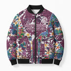 Manly Warringah Sea Eagles Bomber Puffer Jacket Tropical Hibiscus Floral Pattern With Maroon And White Accents