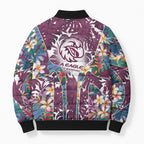 Manly Warringah Sea Eagles Bomber Puffer Jacket Tropical Hibiscus Floral Pattern With Maroon And White Accents