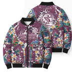 Manly Warringah Sea Eagles Bomber Puffer Jacket Tropical Hibiscus Floral Pattern With Maroon And White Accents