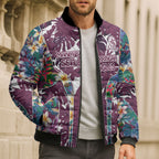 Manly Warringah Sea Eagles Bomber Puffer Jacket Tropical Hibiscus Floral Pattern With Maroon And White Accents