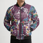 Manly Warringah Sea Eagles Bomber Puffer Jacket Tropical Hibiscus Floral Pattern With Maroon And White Accents