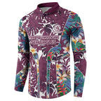 Manly Warringah Sea Eagles Button Sweatshirt Tropical Hibiscus Floral Pattern With Maroon And White Accents
