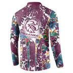 Manly Warringah Sea Eagles Button Sweatshirt Tropical Hibiscus Floral Pattern With Maroon And White Accents