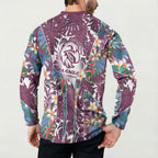 Manly Warringah Sea Eagles Button Sweatshirt Tropical Hibiscus Floral Pattern With Maroon And White Accents