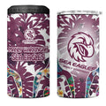 Manly Warringah Sea Eagles 4 in 1 Can Cooler Tumbler Tropical Hibiscus Floral Pattern With Maroon And White Accents