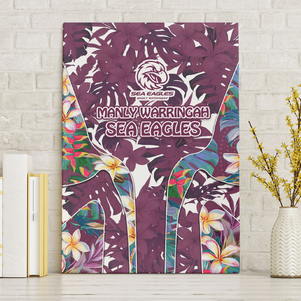 Manly Warringah Sea Eagles Canvas Wall Art Tropical Hibiscus Floral Pattern With Maroon And White Accents