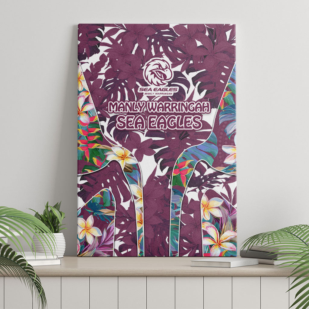 Manly Warringah Sea Eagles Canvas Wall Art Tropical Hibiscus Floral Pattern With Maroon And White Accents