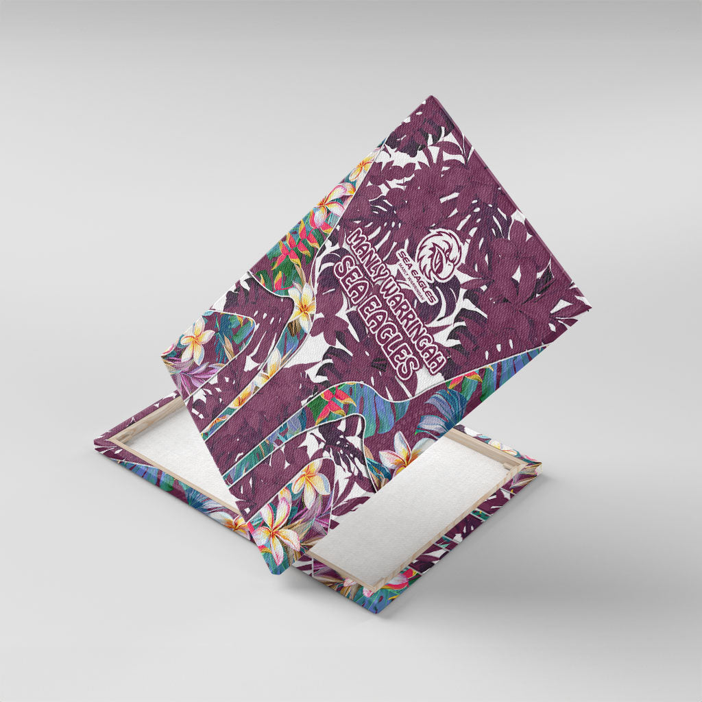 Manly Warringah Sea Eagles Canvas Wall Art Tropical Hibiscus Floral Pattern With Maroon And White Accents