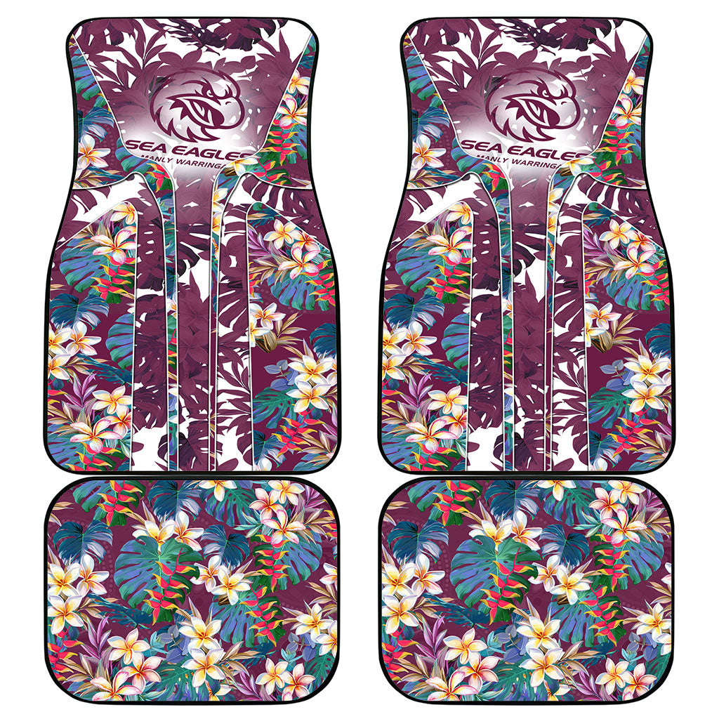 Manly Warringah Sea Eagles Car Mats Tropical Hibiscus Floral Pattern With Maroon And White Accents