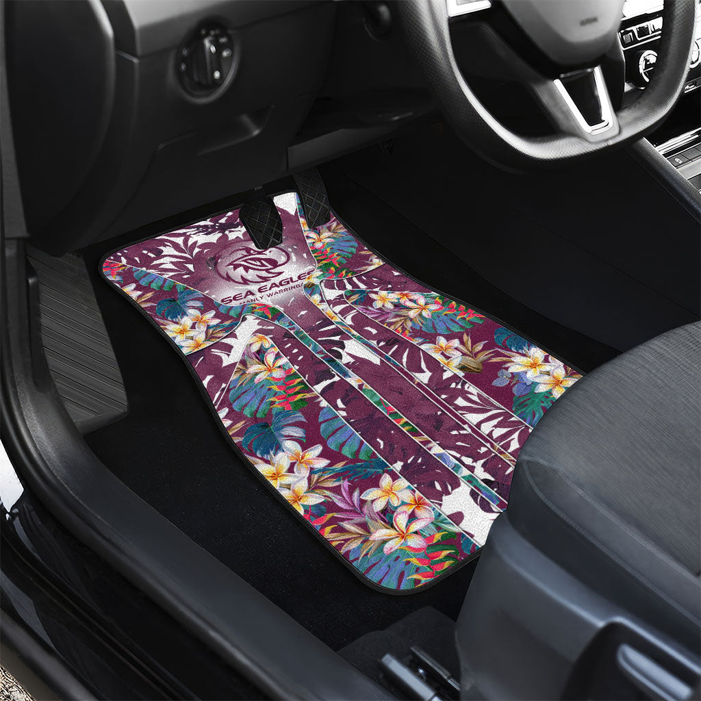 Manly Warringah Sea Eagles Car Mats Tropical Hibiscus Floral Pattern With Maroon And White Accents